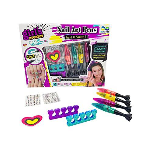 Inchoi Nail Art Pens Nail Polish Beauty Nail Art Set Paint and Sketch 2 in 1 Brush Art pen operate design Gift for girls Christmas Gift