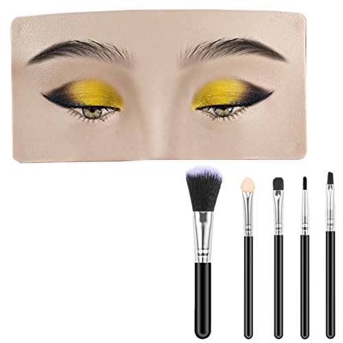 3D Makeup Practice Face, The Perfect Aid to Practicing Makeup, Silicone Face Eye Makeup Practice Board for Professional Makeup Artists Students and Beginners to practice eyesmakeup with 5 Piece Cosmet