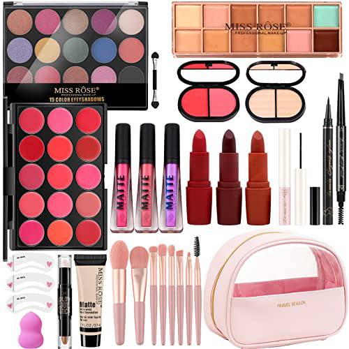 MISS ROSE M All In One Makeup Kit, Makeup Kit for Women Full Kit,Multipurpose Women’s Makeup Sets,Beginners and Professionals Alike,Easy to Carry(Pink）