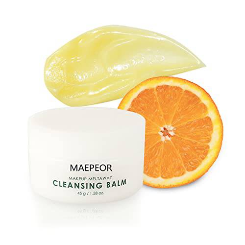 MAEPEOR Makeup Remover Cleansing Balm with Sweet Orange Essential Oil Natural Clean Makeup Meltaway Cleansing Balm Cosmetic ((45g/1.58oz))