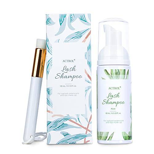 Eyelash Extension Cleanser 60ML Natural Lash Extension Shampoo Aloe Professional Eyelid Foaming Cleanser Paraben & Sulfate Free Non-lrritating with Salon and Home Care