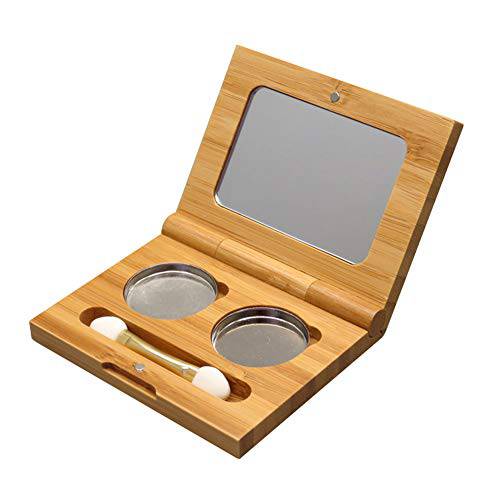 1 Piece Bamboo Empty Eye Shadow Case Box Double Grid Tinplate Palette Pans Bamboo Eyeshadow Case Magnetic Eyeshadow Palette Cosmetics Organizer Container with Makeup Brush for Eye Shadow Blush Powder