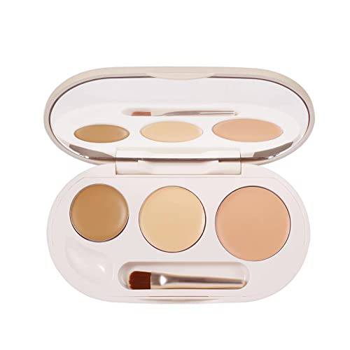Kasither 3 Shades Makeup Contour Palette,Cream Concealer Kit,Face Contouring Highlighter Palettes,Correct and Conceal Dark Circles, Wrinkles, and Redness,Professional Base Foundation Makeup Cream (3 Colors)With Mirror&Brush (01)