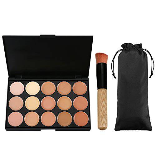 Vtrem 15 Colors Contour Palette Kit Camouflage Concealer Palette Christmas Gifts Eyeshadow Face Cream Makeup Foundation Kit Combination with Powder Brush for Professional and Daily Use