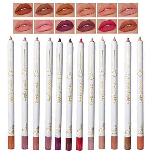 Domality 12 Colors Lip Liner Pencil Set with 3 Sharpeners, 12Pcs High Pigmented and Creamy Color Slim Pens, Smudge Proof & Waterproof Formula Long Lasting All Day, 1 Count (Pack of 12)
