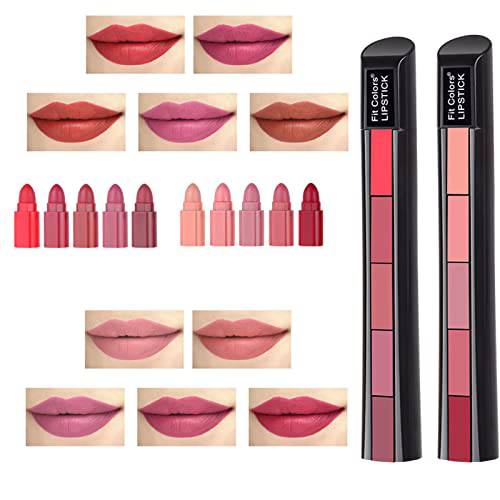 KTouler 2 Pcs 10 Colors 5 In 1 Matte Lipstick Makeup Set, Velvet Hydrated Moisturizing Long Lasting Lip Gloss Makeup Gift Sets for Girls and Women