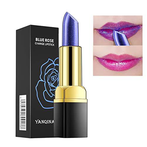 paminify Blue Shimmer Lipstick,Labiales Magicos Color Changing Lipstick,Magic Lazy Lipstick Temperature Nutritious Lip Balm(Blue Changed into Pink) Lips Moisturizer Stain Color Change For Women