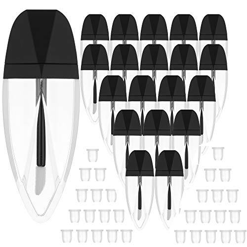 RONRONS 20 Pieces 7ml Water-Shaped Lip Gloss Tubes Containers with Mini Rubber Stopper Clear Empty Lipgloss Bottles Refillable Lip Glaze Tube with Wand DIY Cosmetic Samples Holders with Black Lid