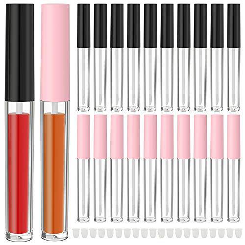 RONRONS Set of 20 Refillable Lip Gloss Bottles with Rubber Inserts,Empty Lip Gloss Tubes Containers (Pink+Black)
