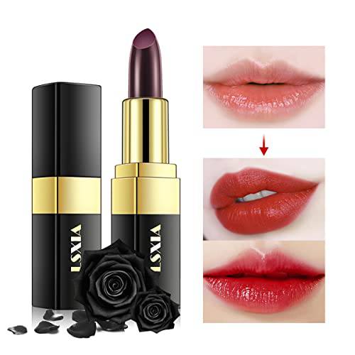 LSxia Magic Color Changing Lipstick, Waterproof Long Lasting Color Changing Labiales Magicos Lip Stain, Temperature Color Change Nutritious Lip Balm Moisturizer For Women Lips Care (02 Black Rose)