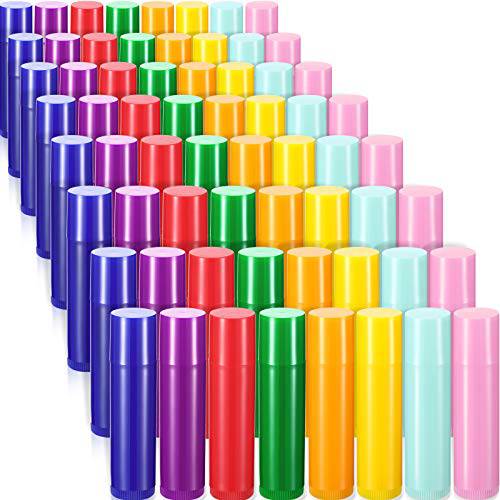 64 Pieces Lip Balm Tubes 5 ml Empty Lip Gloss Balm Containers Refillable Rotatable Plastic Lipstick Tubes DIY Lip Gloss Balm Tube Holder for DIY Cosmetic, 8 Colors