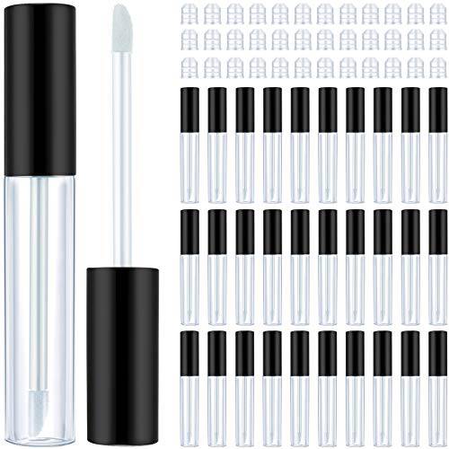 50 Pieces Empty Lip Gloss Containers Lip Gloss Tubes, Refillable Lip Balm Bottles Plastic Lipstick Tubes with Rubber Inserts Cosmetic Tools for Women DIY Makeup, 10 ml (Black)
