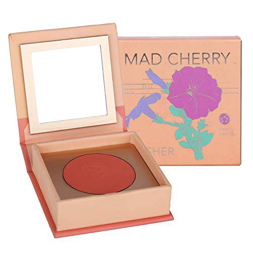 MC Madcherry Blush Powder Makeup Palette - Shimmer Matte Cheek Tint With Mirror, Sheer Flush Of Color, Buildable & Blendable, Cruelty-free Makeup Blusher For Girls, Wife (Coral)