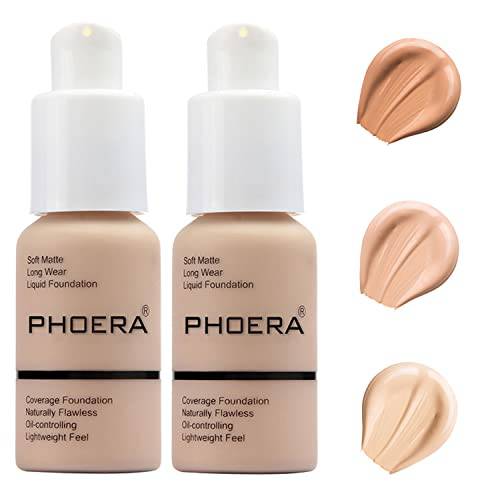 PHOERA Foundation, PHOERA Matte Liquid Foundation,PHOERA Makeup for Women, Foundation Full Coverage Concealer , 30ml 24HR Matte Oil Control Concealer (102- Nude)