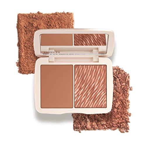 COVER FX Monochromatic Bronzer Duo - Suntan Bronze - Soft Matte and Luminous Shimmer Powder Bronzer Makeup - All Skin Types - 0.51 Oz