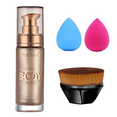 PHOERA Body Luminizer, Waterproof Moisturizing and Glow For Face & Body, Radiance All In One Makeup, Face Body Glow Illuminator, Body Highlighter 1fl.oz. (102 Metallic Gold)