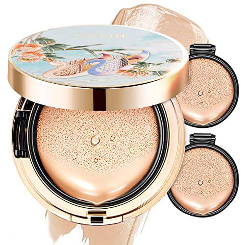 CATKIN Blossom BB Cream Air Cushion Foundation Natural Coverage Moist Natural Brighten Finish Breathable Face Makeup with 2 Refills Beige (C02 Natural Medium)