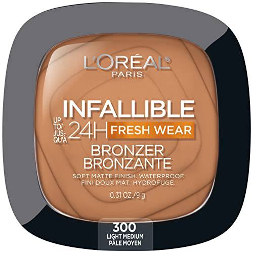 L’Oreal Paris Infallible Up to 24H Fresh Wear Soft Matte Longwear Bronzer. Waterproof, heatproof, humidity and sweatproof, Light medium, 0.31 oz