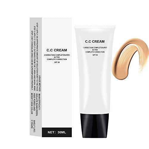 Skin Tone Adjusting CC Cream SPF 50,Cosmetics CC Cream, Colour Correcting Self Adjusting for Mature Skin,All-In-One Face Sunscreen and Foundation,Pre-makeup Primer Moisturizing Skin Concealer Brightening Skin Tone,Natural Color-1.01 oz (1PCS)