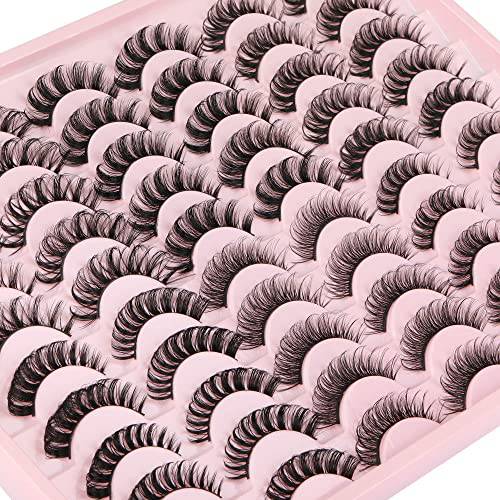 D Curl Russian Strip Lashes Natural Look False Eyelashes Fluffy Faux Mink Lashes 30 Pairs 6 Styles Wispy Fake Eyelashes 3D Effect 13-18mm Volume Cat Eye Lashes Pack