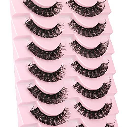 False Eyelashes Natural Look D Curl Faux Mink Lashes Wispy Russian Strip Lashes Fluffy 3D Volume Cat Eye Lashes 10 Pairs Pack by Mavphnee
