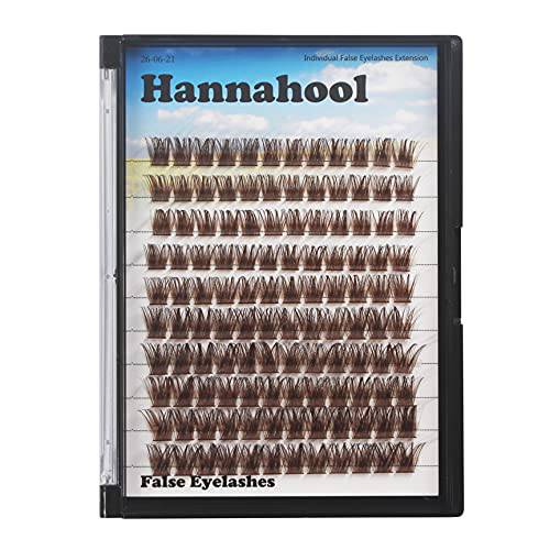 Hannahool 120pcs D Curl Individual Wide Stem Brown Cluster DIY Eye Lashes Extensions Mixed 12-14mm/14-16mm/16-18mm Makeup Dramatic Volume Lashes (Brown-14-16mm)