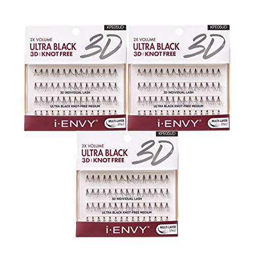 iENVY 3D Individual Lash Knot Free Ultra Black 2X Volume (3 Pack Medium)
