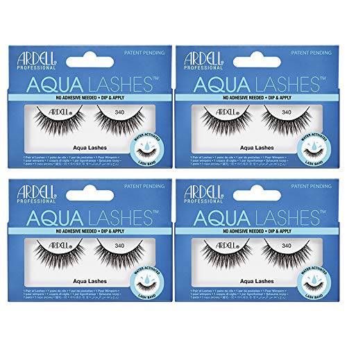 Ardell Aqua False Strip Lashes 340, Water Activated, Reusable Faux Lash, No Lash Glue Required, 4 Pack