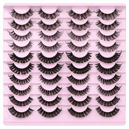 ALICROWN Russian Lashes Natural Fluffy Russian 20 Pack Strip Lashes DD Curl 5 Styles Mixed Lashes Cat Eye Lashes Pack