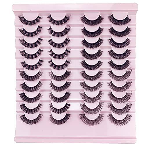 20 Pairs Russian Strip Lashes, D Curl Russian Lashes Fluffy False Eyelashes Natural Wispy Eyelashes (Style 1)