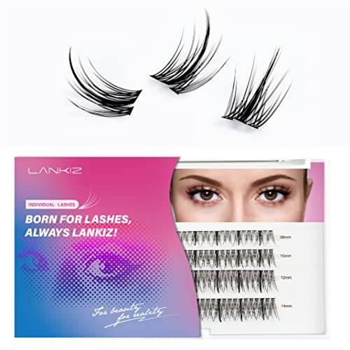 LANKIZ Eyelash Extension Kit, Individual Lashes Kit, 200 Clusters C Curl Lashes, DIY Eyelash Extension Kit for Beginners, with Glue and Tweezers 8-14mm DIY Lash Extension at Home