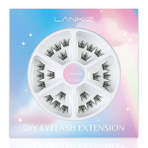 LANKIZ DIY Lash Clusters, 10-16mm Individual Lashes Extension, 44pcs Classic Individual Eyelash for DIY Lash Extension, Wide Stem 3D Dramatic Cluster Lashes Volume Eye Lashes Extensions