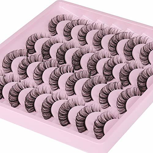 Ruairie 16 Pairs Russian Strip Lashes Natural Look D Curl False Eyelashes Fluffy Wispy Faux Mink Lashes Pack