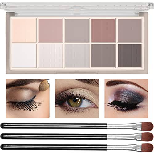 10 Colors Eyeshadow Palette Matte Nude Shimmer Matte Eye Makeup Palette,High Pigmented, Naturing-Looking, Ultra-Blendable,Long Lasting High ​Pigment Nude Matte Eyeshadow with 3 Eyeshadow Brush(04Cement color)
