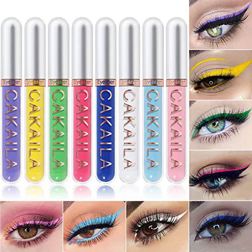 8 Colors Liquid Matte Eyeliner Set,Neon Red Pink White Blue Purple Yellow Green Eye Liners, High Pigmented Waterproof & Long Lasting Eyeshadow Pencil,Quick Dry Eyes Makeup Kitfor Party Festival