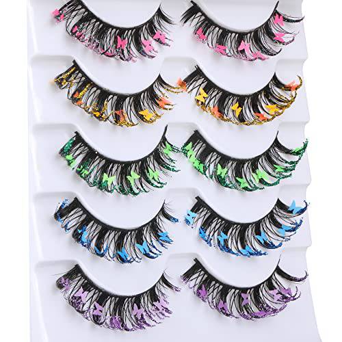 wiwoseo False Eyelashes Russian Strip Lashes Decorative Eyelashes D Curly Natural Fluffy Wispy Lashes Festival Styles Faux Mink Lashes 3D Effect Butterfly Fake Eyelashes for Valentine’s Christmas New Year Cosplay Party Stage