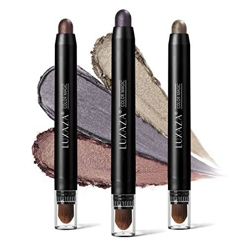 LUXAZA 3PCS Cream Eyeshadow Stick,Matte And Neutral Eye Shadow Sticks Makeup Pencil For Eyes,Eye Brightener Stick Highlighter Makeup,Waterproof & Long Lasting Shadow Stick And Eyeliner Pen Sets
