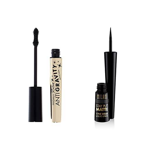Milani Highly Rated Anti-Gravity Black Mascara with Castor Oil and Molded Hourglass Shaped Brush & Milani Stay Put Matte Liquid Eyeliner Black