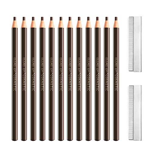 Sumeitang 12 Pcs Dark Brown Eyebrow Pencil Set,Pull Cord Peel-off Brow Pencil For Marking, Filling And Outlining, Tattoo Makeup And Microblading Supplies Kit-Waterproof and Durable Permanent Eyebrow Liners
