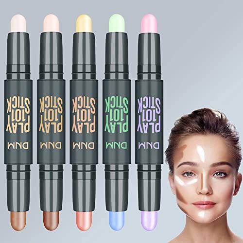 10 Colors Highlight and Contour Stick,Dual-Ended Full Coverage Wonder Stick,Color Corrector Concealer Stick,Contouring Highlighting Foundation,Highlighter Cream Pen Makeup De Maquillaje Para Mujer