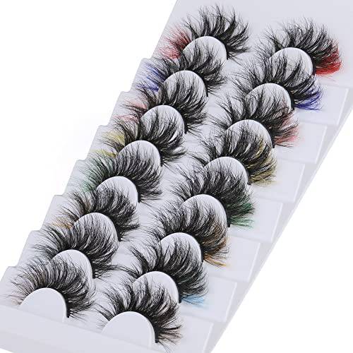 Yawamica Colored Mink Lashes Fluffy Wispy False Eyelashes with Color Full Dramatic Volume Christmas Strip Lashes 8 Pairs (8 Colors)