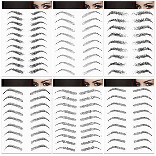 6 Sheets 4D Hair-Like Waterproof Eyebrow Tattoos Stickers Eyebrow Transfers Stickers Grooming Shaping Eyebrow Sticker in Arch Style for Women and Girls (Vivid Style)