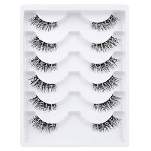 ALICROWN Wispy Half Lashes with Clear Band Wispy Lashes Natural Look 6 Pairs 3D Faux Mink Lashes Pack Half Lashes with Cat Eye