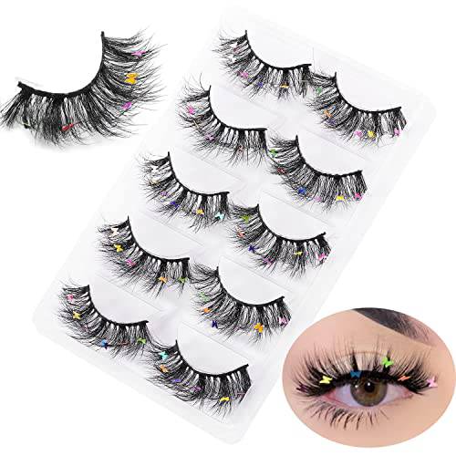 gootrades Butterfly Lashes Rainbow Flutter Splashes False Eyelashes ,20mm Handmade 3D Faux Mink Hair Wispy Fluffy Lash for Daily Halloween Cosplay Costume Eyelashes (5 Pairs)
