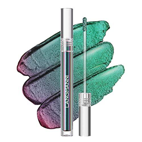 LANGMANNI Liquid Glitter Eyeshadow Chameleon Eyeshadow Makeup,Metallic Changing Long-lasting Holographic Glitter Multichrome Eyeshadows (A-Peacock)