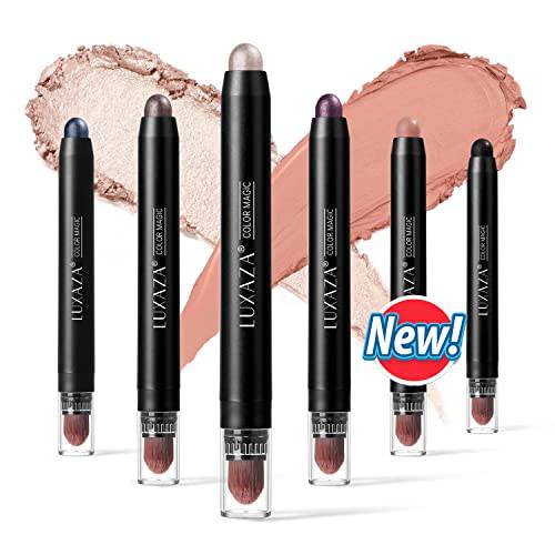 LUXAZA 6 PCS Cream Eyeshadow Stick,Matte And Shimmer Eyeshadow Pencil Crayon,Champagne Pearl Pink Eye Brightener Stick Highlighter Makeup,Pro Waterproof & Long Lasting Eye Shadow And Eyeliner Pen Sets