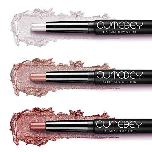 CUTEBEY Eyeshadow Stick 3PCS Eyeshadow Stick Set with Cream Formula Glide on Smoothly and Easy to Blend, Waterproof & Smudge-proof & Crease-proof Ensure the Long-lasting Eye Makeup