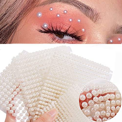Aresvns Face Gems Eye Body White Pearl Stickers Self Adhesive Rhinestones Rainbow Face Gems for Women Festival Accessory and Nail Art DIY Decorations 4 Sheets Christmas Gift