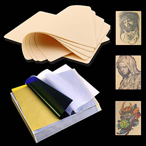 Tattoo Practice Skin with Transfer Paper - Jconly 20 Sheets 8×6 Double Sides Fake Tattoo Skin with 20 Transfer Stencils Paper