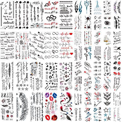 60pcs Word Alphabet Letter Tiny Small Pattern Fake Temporary Tattoo Sticker For Adult Men Women